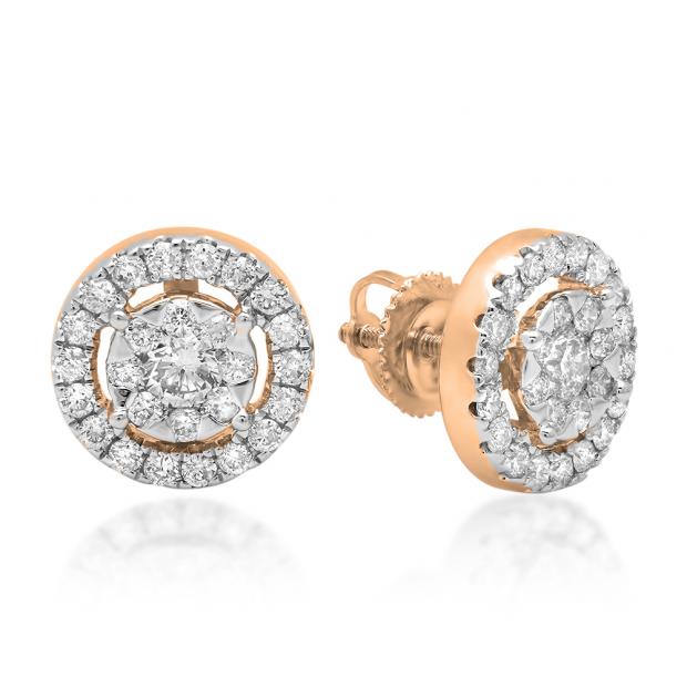 1.15 Carat (ctw) 18K Rose Gold Round Cut White Diamond Ladies Cluster Style Stud Earrings