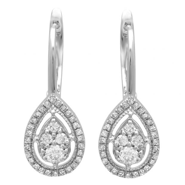 0.55 Carat (ctw) 14K White Gold Round White Diamond Ladies Pear-shaped Drop Earrings 1/2 CT