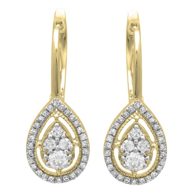 0.55 Carat (ctw) 14K Yellow Gold Round White Diamond Ladies Pear-shaped Drop Earrings 1/2 CT