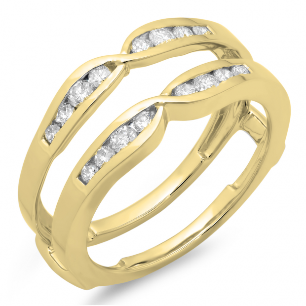 0.45 Carat (ctw) 10K Yellow Gold Round Diamond Ladies Anniversary Wedding Band Enhancer Guard Double Ring 1/2 CT