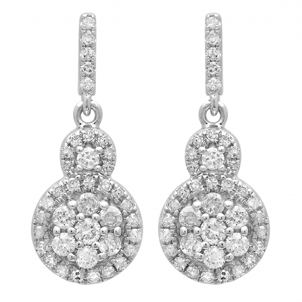 0.50 Carat (ctw) 18K White Gold Round Cut White Diamond Ladies Cluster Style Drop Earrings 1/2 CT