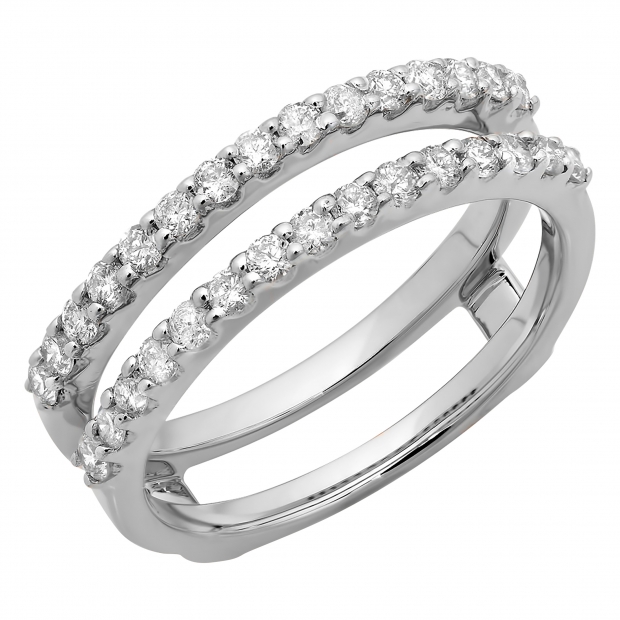 0.50 Carat (ctw) 10K White Gold Round Diamond Ladies Anniversary Wedding Band Enhancer Guard Double Ring 1/2 CT