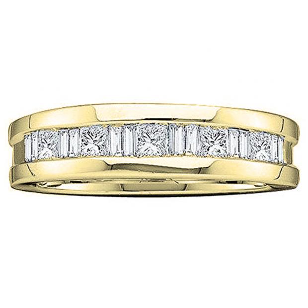 0.55 Carat (ctw) 10K Yellow Gold Baguette & Princess Cut White Diamond Men