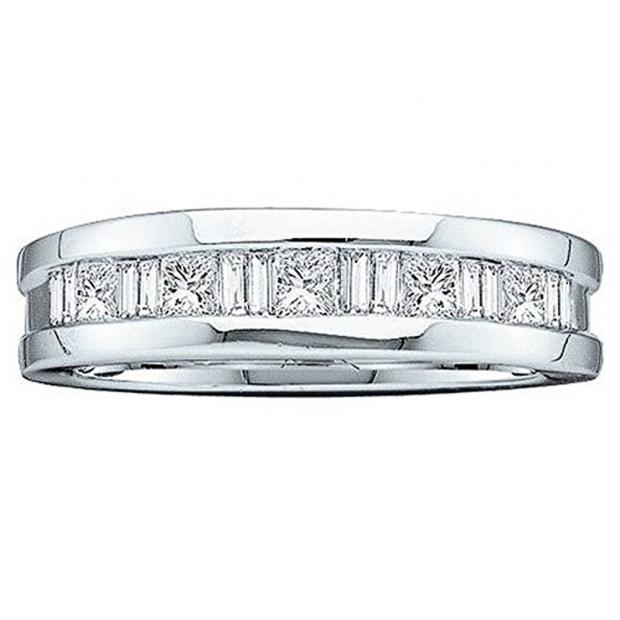 0.55 Carat (ctw) 14K White Gold Baguette & Princess Cut White Diamond Men