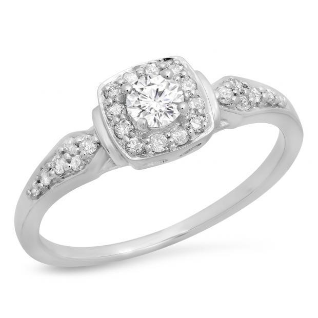 0.45 Carat (ctw) 10K White Gold Round White Diamond Ladies Halo Style Bridal Engagement Ring 1/2 CT