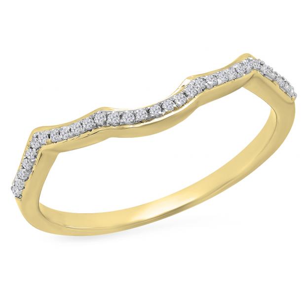 0.10 Carat (ctw) 10K Yellow Gold Round Cut White Diamond Ladies Anniversary Wedding Stackable Band Contour Guard Ring 1/10 CT