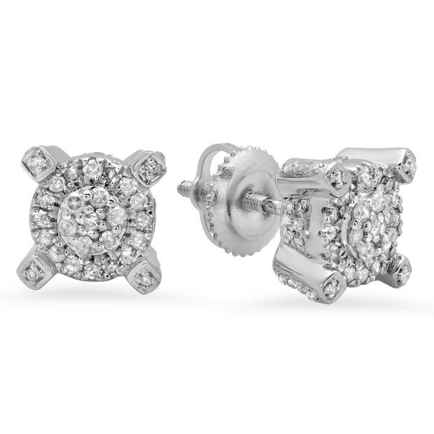 0.50 Carat (ctw) Sterling Silver Round White Diamond Ladies Cluster Style Fashion Stud Earrings 1/2 CT