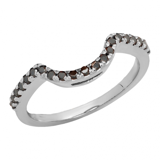 0.25 Carat (ctw) 14K White Gold Round Black Diamond Ladies Contour Anniversary Wedding Stackable Band Guard Ring 1/4 CT