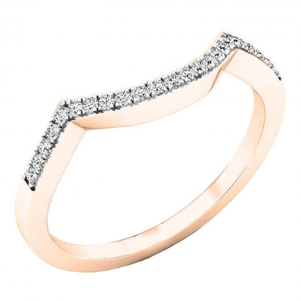 0.10 Carat (ctw) 10K Rose Gold Round Diamond Stackable Wedding Contour Band Guard Ring 1/10 CT