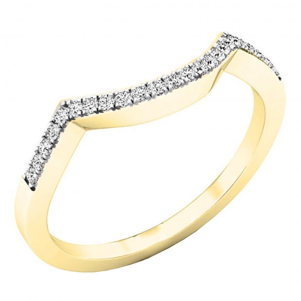0.10 Carat (ctw) 10K Yellow Gold Round Diamond Stackable Wedding Contour Band Guard Ring 1/10 CT