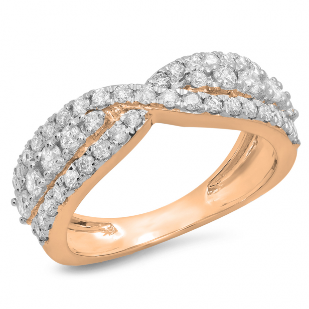 1.00 Carat (ctw) 10K Rose Gold Round White Diamond Ladies Fashion Cocktail Right Hand Ring 1 CT