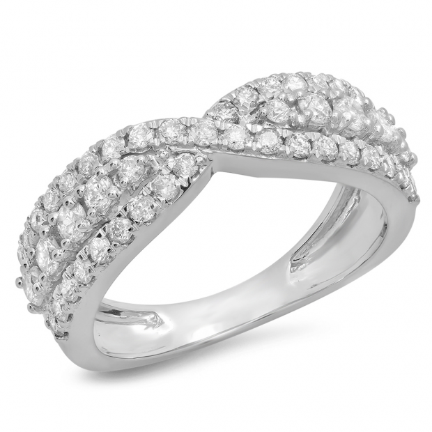 1.00 Carat (ctw) 14K White Gold Round White Diamond Ladies Fashion Cocktail Right Hand Ring 1 CT