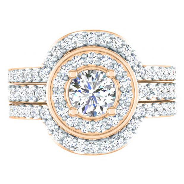 1.80 Carat (ctw) 10K Rose Gold Round White Diamond Ladies Bridal Halo Style Engagement Ring Set