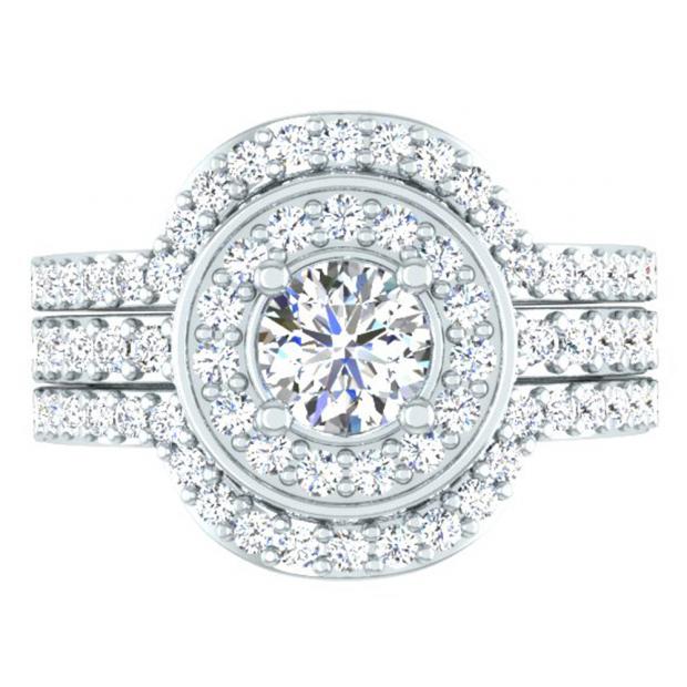 1.80 Carat (ctw) 10K White Gold Round White Diamond Ladies Bridal Halo Style Engagement Ring Set