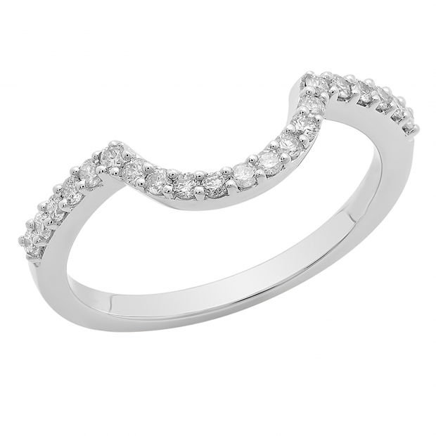 0.30 Carat (ctw) 10K White Gold Round Cut White Diamond Ladies Anniversary Wedding Stackable Band Contour Guard Ring