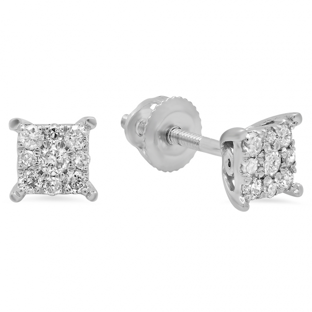 0.25 Carat (ctw) 10K White Gold Round White Diamond Ladies Cluster Stud Earrings 1/4 CT