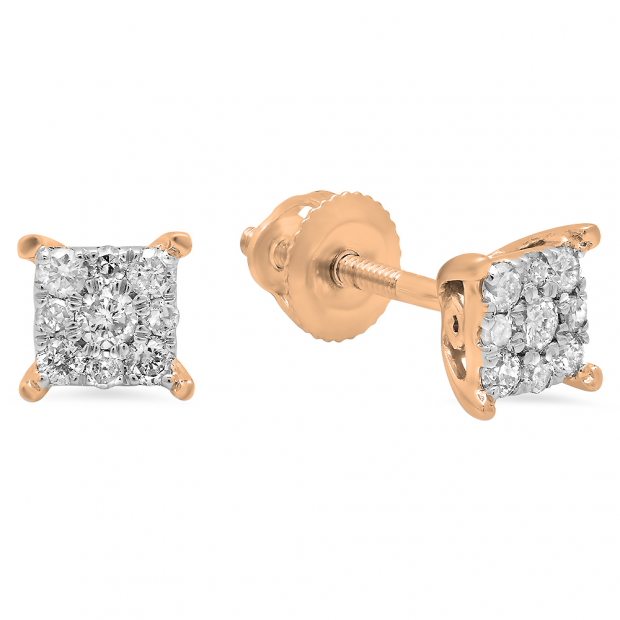 0.25 Carat (ctw) 18K Rose Gold Round White Diamond Ladies Cluster Stud Earrings 1/4 CT