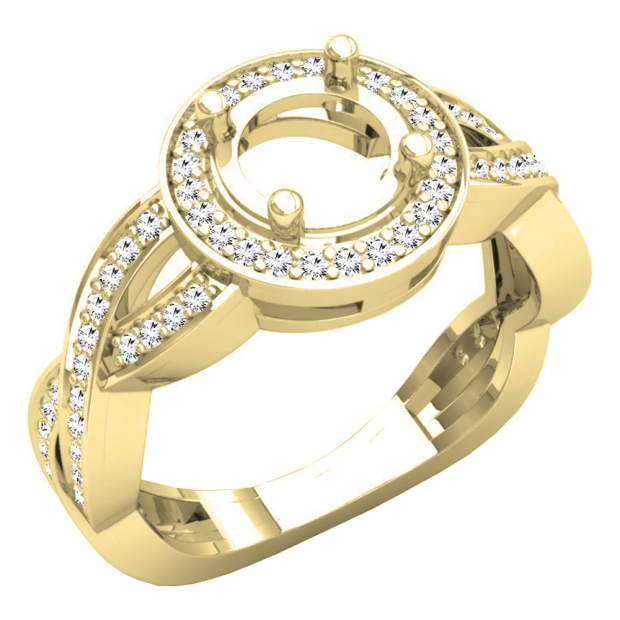 0.40 Carat (ctw) 18K Yellow Gold Round White Diamond Ladies Swirl Split Shank Semi Mount Bridal Engagement Ring (No Center Stone)