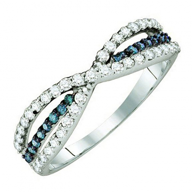 0.40 Carat (ctw) 10K White Gold Round White & Blue Diamond Ladies Fashion Anniversary Wedding Band