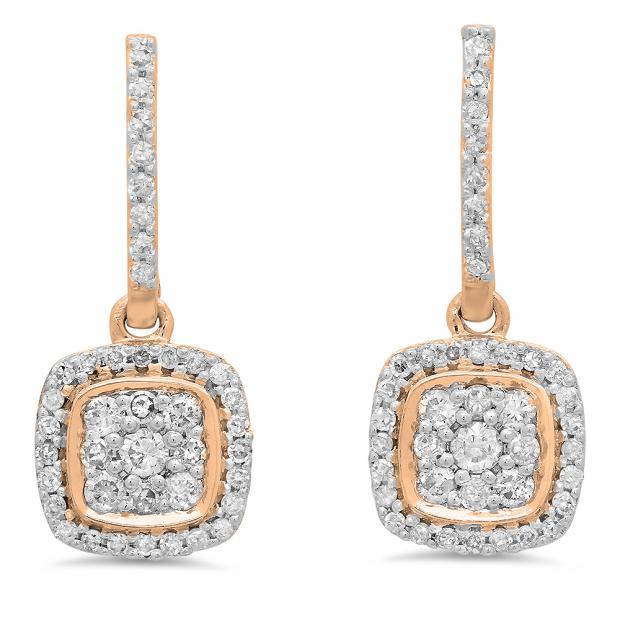 0.40 Carat (ctw) 18K Rose Gold Round White Diamond Ladies Cluster Style Dangling Earrings
