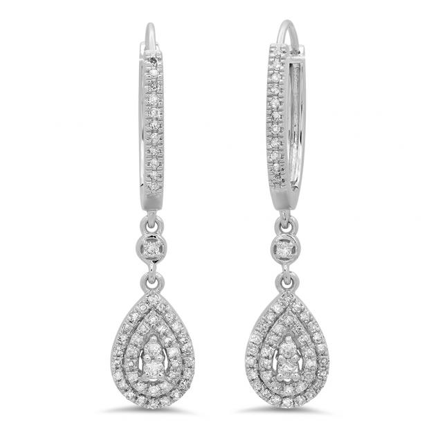 0.50 Carat (ctw) 18K White Gold Round White Diamond Ladies Dangling Drop Earrings 1/2 CT