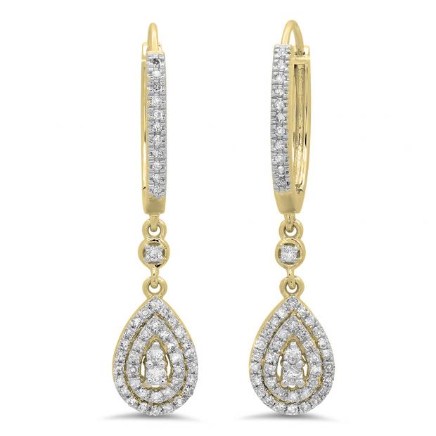 0.50 Carat (ctw) 18K Yellow Gold Round White Diamond Ladies Dangling Drop Earrings 1/2 CT
