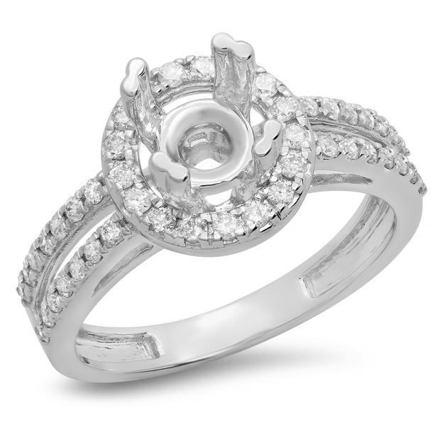 0.50 Carat (ctw) 10K White Gold Round White Diamond Ladies Split Shank Bridal Semi Mount Engagement Ring 1/2 CT (No Center Stone)