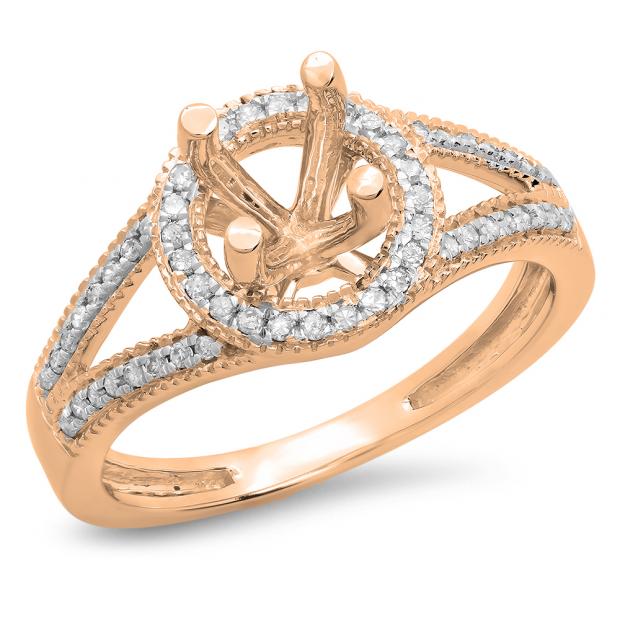 0.20 Carat (ctw) 14K Rose Gold Round White Diamond Ladies Bridal Split Shank Semi Mount Engagement Ring 1/5 CT (No Center Stone)