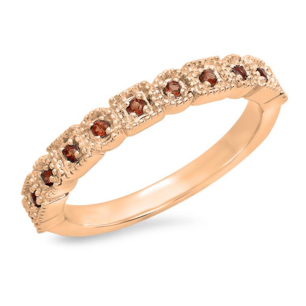 0.20 Carat (Ctw) 10K Rose Gold Round Garnet Ladies Vintage Style Anniversary Wedding Eternity Band Stackable Ring 1/5 CT