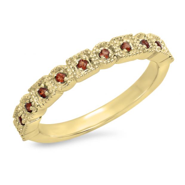 0.20 Carat (Ctw) 10K Yellow Gold Round Garnet Ladies Vintage Style Anniversary Wedding Eternity Band Stackable Ring 1/5 CT