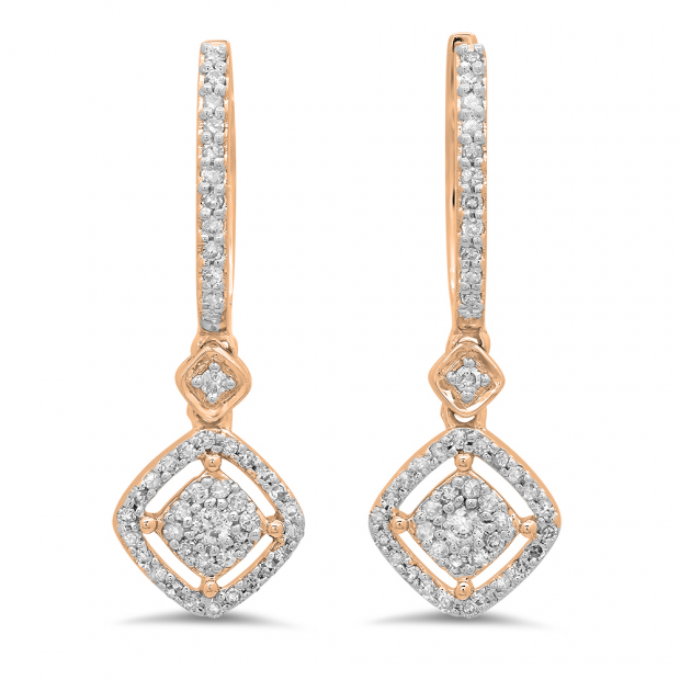 0.45 Carat (ctw) 14K Rose Gold Round White Diamond Ladies Cluster Dangling Drop Earrings 1/2 CT