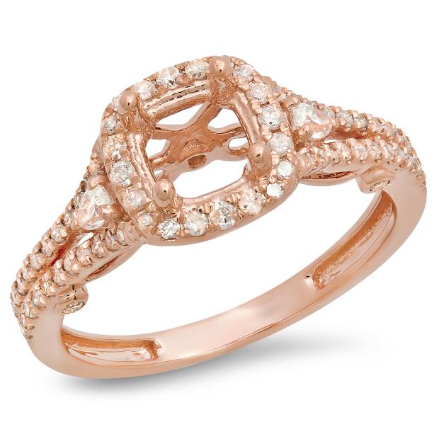 0.50 Carat (ctw) 14K Rose Gold Pear & Round White Diamond Ladies Bridal Split Shank Semi Mount Engagement Ring 1/2 CT (No Center Stone)