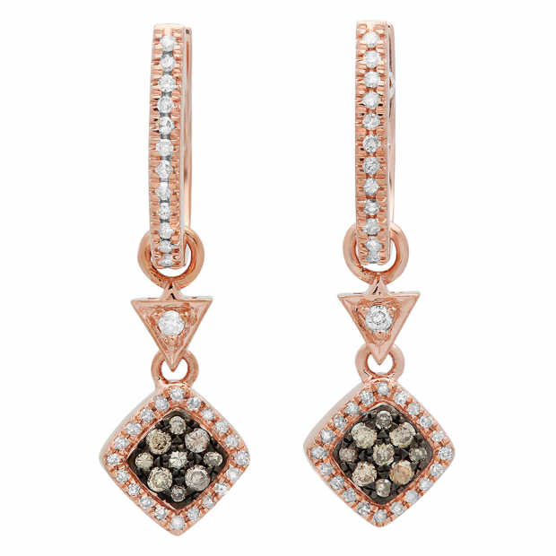 0.50 Carat (ctw) 10K Rose Gold Round Champagne & White Diamond Ladies Cluster Style Dangling Drop Earrings 1/2 CT