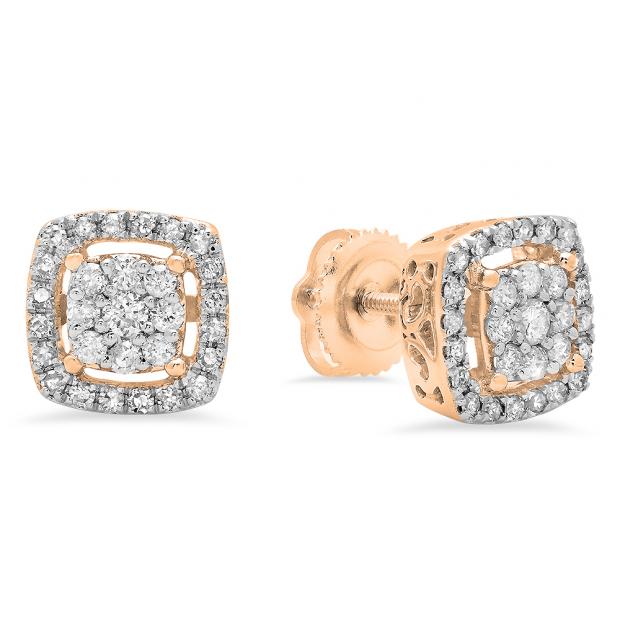 0.50 Carat (ctw) 14K Rose Gold Round White Diamond Ladies Cluster Style Stud Earrings 1/2 CT
