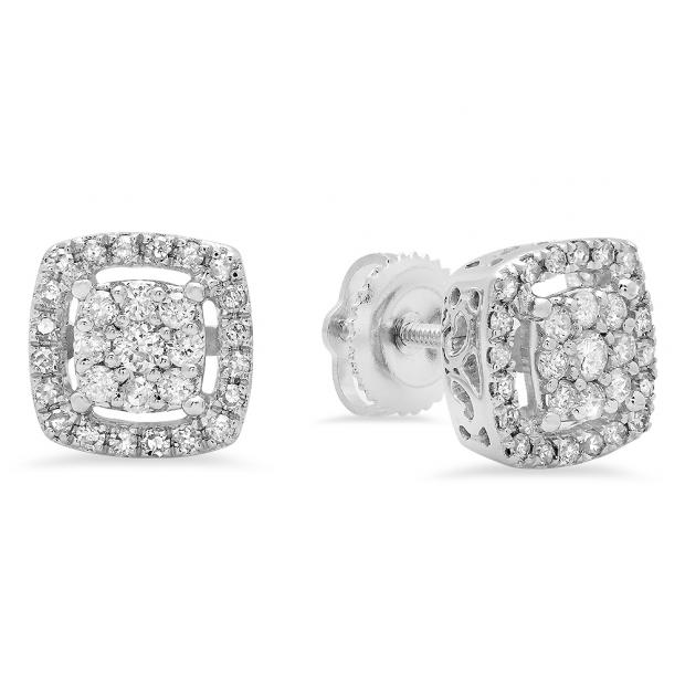 0.50 Carat (ctw) 14K White Gold Round White Diamond Ladies Cluster Style Stud Earrings 1/2 CT