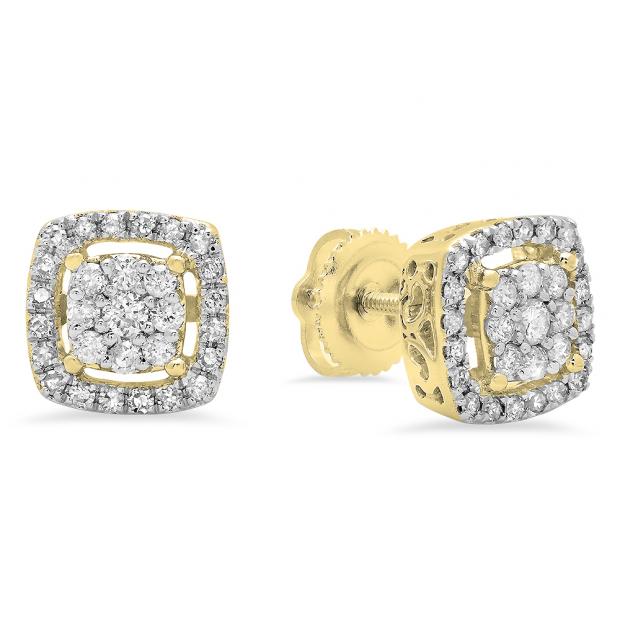 0.50 Carat (ctw) 14K Yellow Gold Round White Diamond Ladies Cluster Style Stud Earrings 1/2 CT