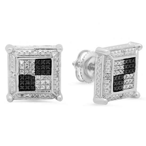 0.15 Carat (ctw) Sterling Silver Round White Diamond Prong Set Square Shaped Stud Earrings