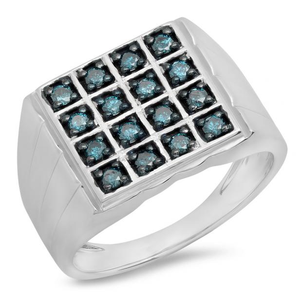 0.50 Carat (ctw) Sterling Silver Round Blue Diamond Men