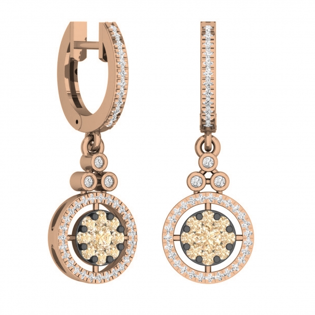 0.80 Carat (ctw) 14K Rose Gold Round Champagne & White Diamond Ladies Halo Style Dangling Drop Earrings 3/4 CT