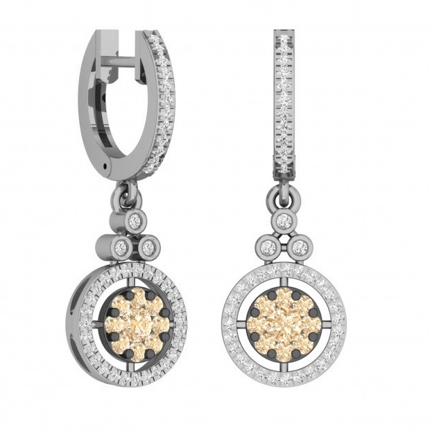 0.80 Carat (ctw) 14K White Gold Round Champagne & White Diamond Ladies Halo Style Dangling Drop Earrings 3/4 CT