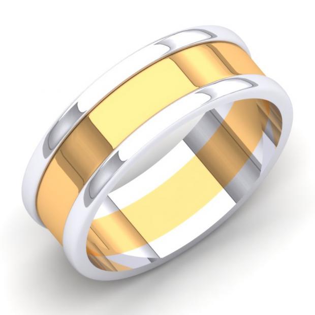 18K White & Yellow Gold Two Tone Polished Shiny Comfort Fit Men