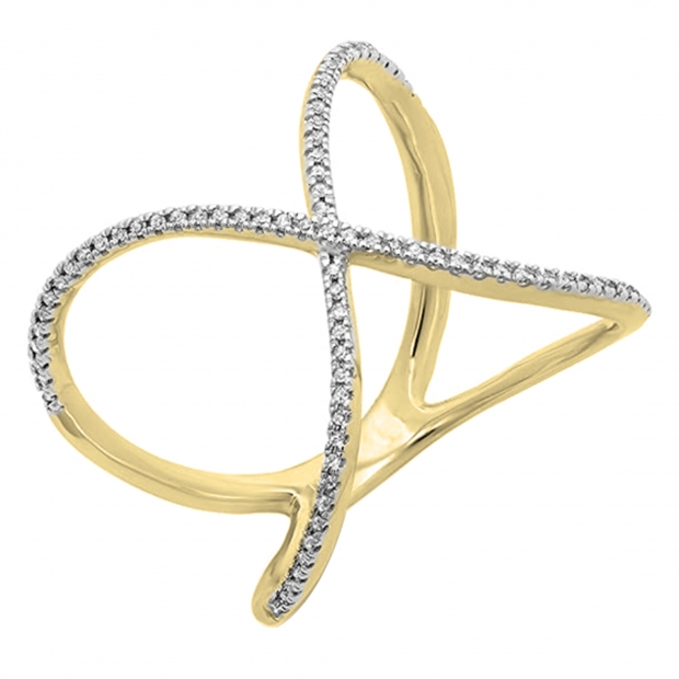 0.30 Carat (ctw) 14K Yellow Gold Round Diamond Ladies Anniversary Wedding Band Criss Cross X Geometric Ring 1/3 CT