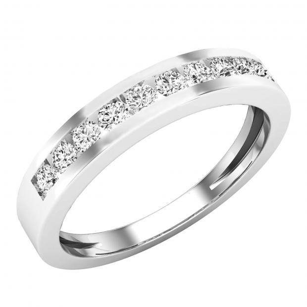 Round White Diamond Stackable Single Row Wedding Band for Women (0.35 ctw Color I-J I2-I3) 10K White Gold