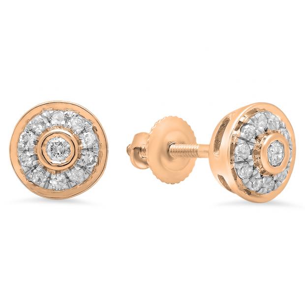 0.20 Carat (Ctw) 10K Rose Gold Round Cut Diamond ladies Circle Stud Earrings