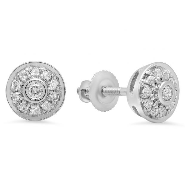 0.20 Carat (Ctw) 10K White Gold Round Cut Diamond ladies Circle Stud Earrings