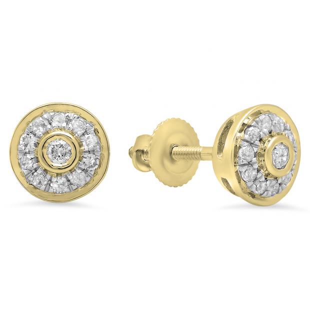 0.20 Carat (Ctw) 10K Yellow Gold Round Cut Diamond ladies Circle Stud Earrings