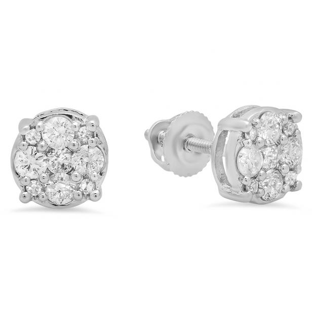 0.45 Carat (Ctw) 10K White Gold Round Cut White Diamond Ladies Cluster Stud Earrings