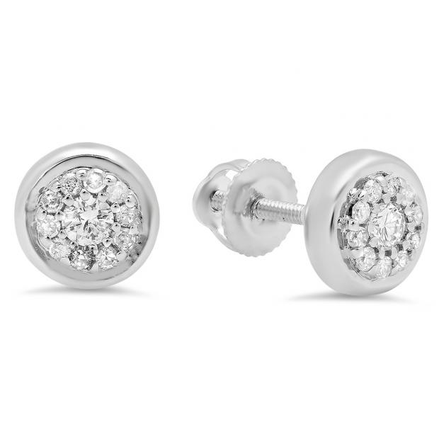 0.20 Carat (Ctw) 10K White Gold Round White Diamond Ladies Cluster Stud Earrings 1/4 CT
