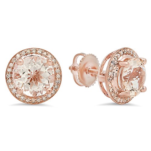 2.50 Carat (Ctw) 10K Rose Gold Round Morganite & White Diamond Ladies Halo Style Stud Earrings