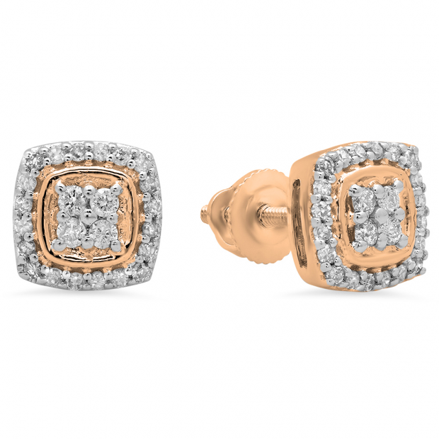 0.25 Carat (Ctw) 14K Rose Gold Round White Diamond Ladies Stud Earrings 1/4 CT